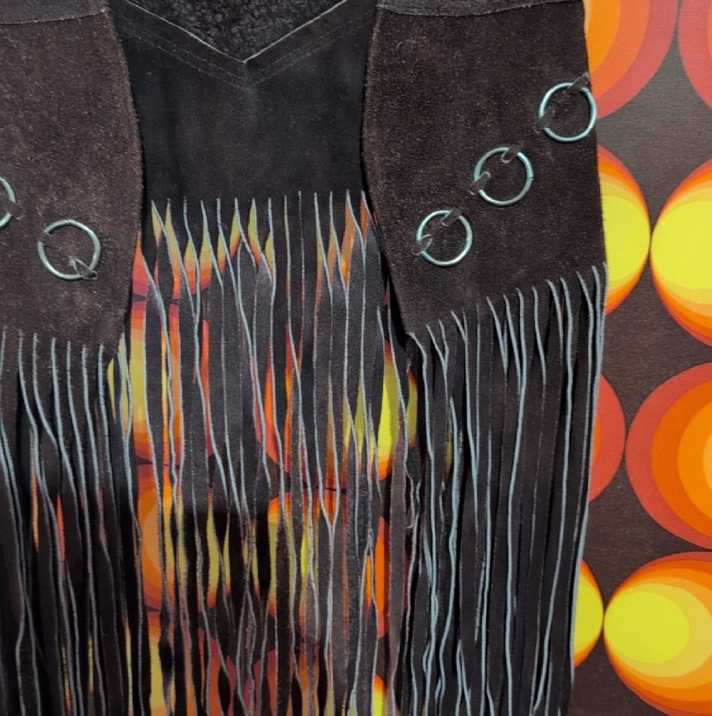 Vintage Brown Suede Fringe Vest with Rings - Picture 2 of 3